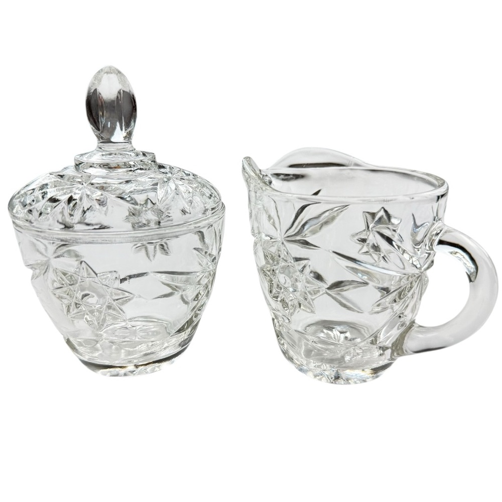 Vintage 60’s Anchor Hocking Cut Glass Sugar and Creamer set
